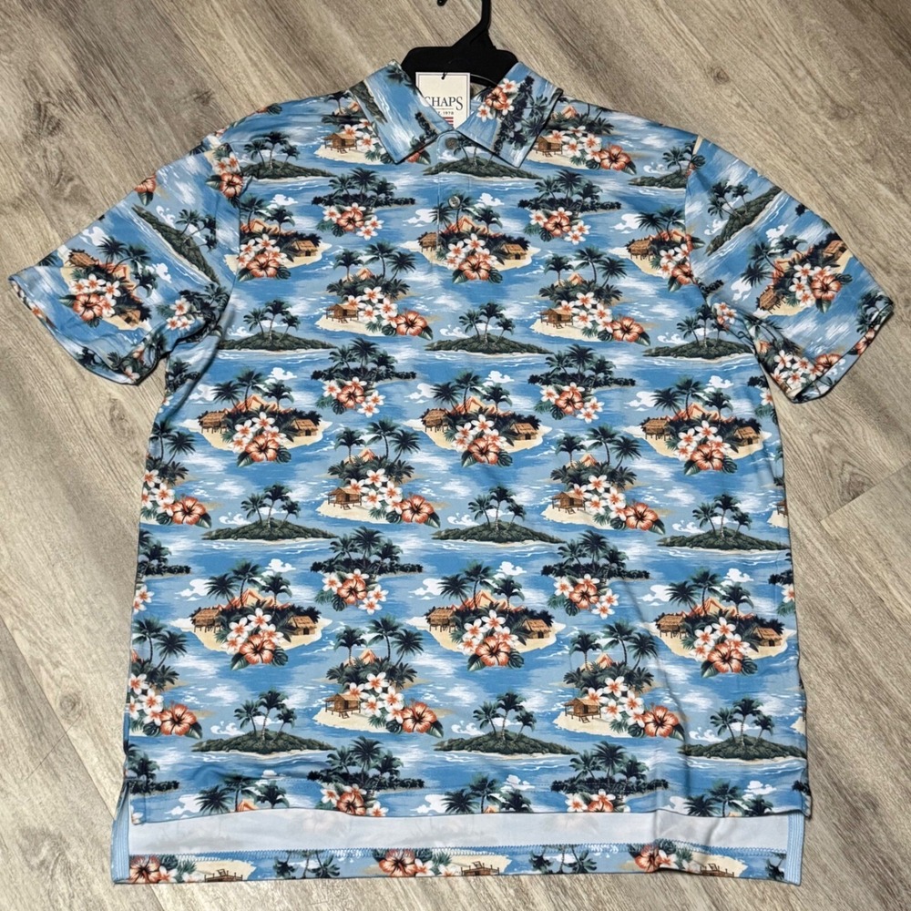 Chaps Everyday Performance Hawaiian Shirt Tropical Palm Trees‎ Men's L